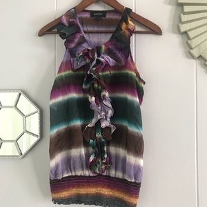 Karen Kane Lavender Green Ruffle Tank L